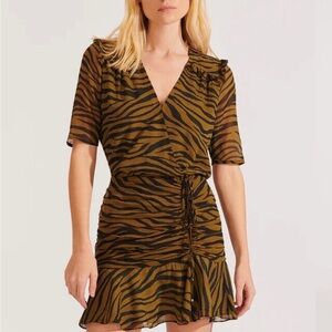 NWT- Veronica Beard Dakota Zebra Print Dress in Color Olive